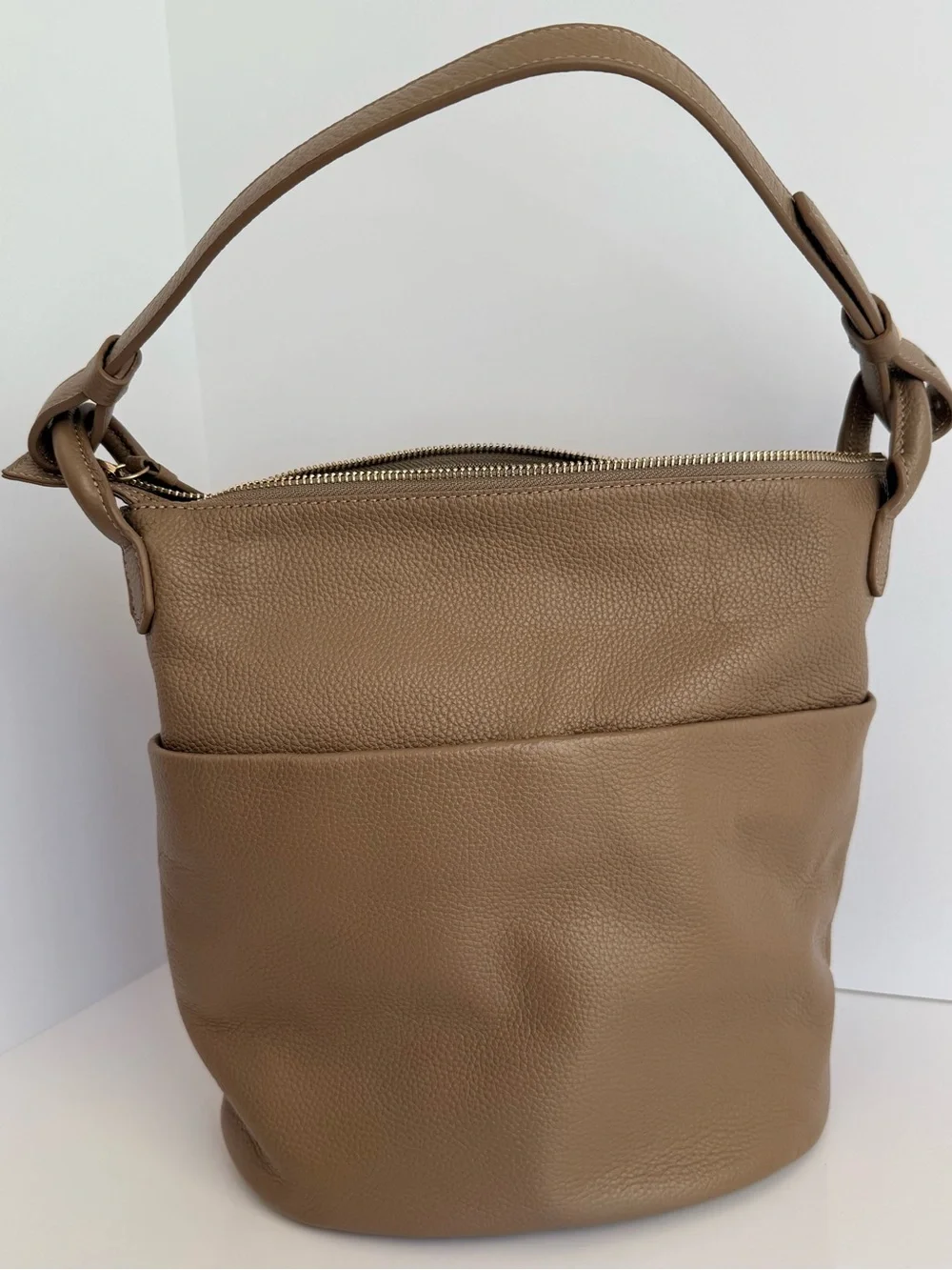 Cole Haan Pebbled Taupe Leather Shoulder Bag with Gold Hardware - Picture 4 of 9